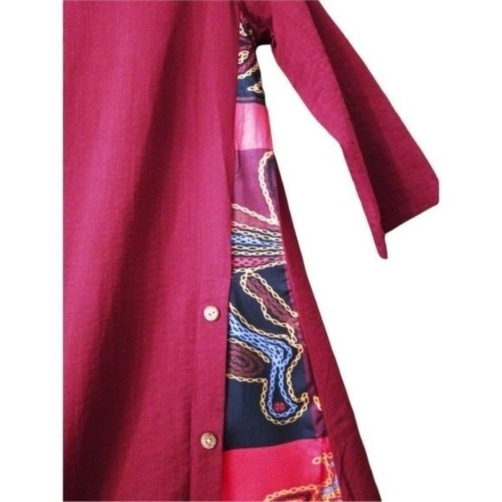 Womens Long Sleeve Maxi Dress Geometric Print Side Panel Buttons Burgundy - Picture 6 of 11